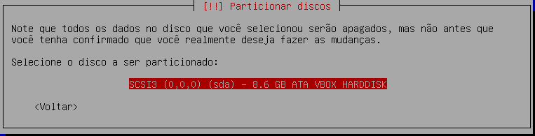 Fuso horário para o sistema Instalação rápida (formata e utiliza o disco