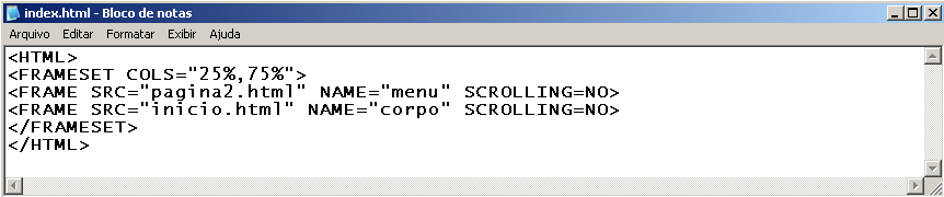 Criando Frames Quando for colocar uma página no ar, ou seja, deixá-la on-line hospedada em algum servidor, é preciso que sua página inicial seja chama de índex.html.