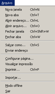 III ARQUIVO 1 - Nova janela Abre uma nova janela do navegador da Internet. 2 - Nova Aba Abre várias páginas dentro da mesma janela.