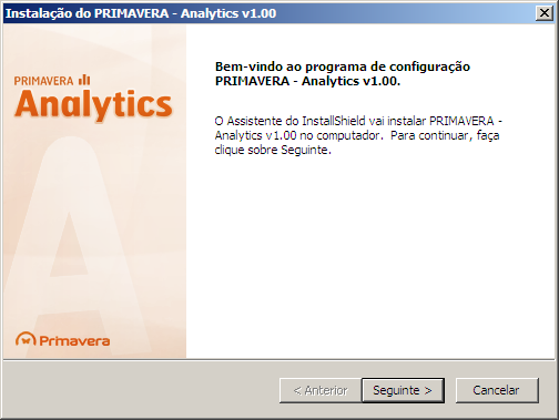 Instalação 1. Escolhendo a opção de instalação Analytics da página inicial do DVD, o assistente de instalação apresenta a selecção do idioma a usar na instalação: 2.