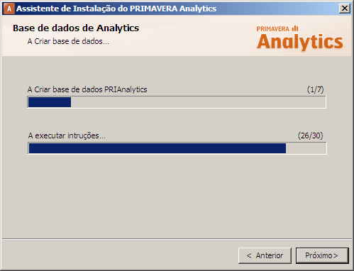 Neste passo inicia-se o processo de actualização dos ficheiros de configuração e de criação da base de