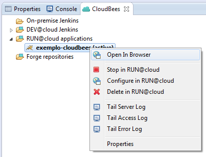 Figura 6. Selecionando a opção Open In Browser no Eclipse. Figura 7. Resultado da aplicação após realizar o deploy na nuvem CloudBees.