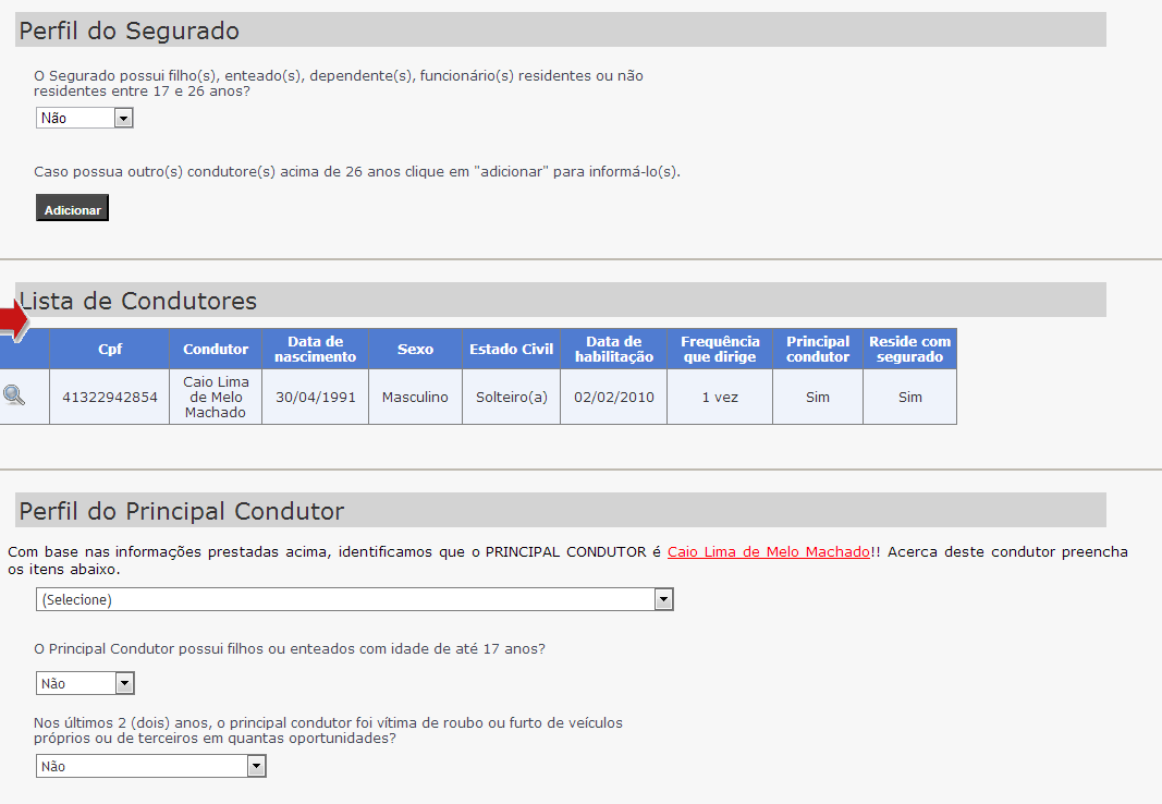 Filho/Enteado/Dependente/Funcionário, uma lista será exibida.