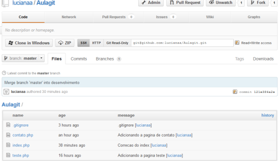 Testando ssh -T git@github.com yes New repo Novo repositório remoto Novo repositório Enviando os arquivos git remote add origin git@github.com:lucianaa/aulagit.