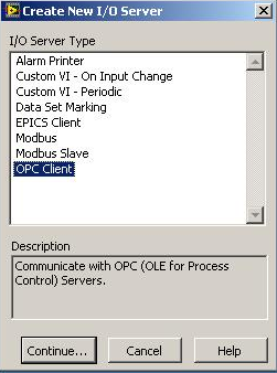 Figura 2: Escolhendo a opção OPC Client.
