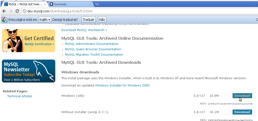 4.2.1 DOWNLOAD DO MYSQL GUI-TOOLS No Google, digite MySQL GUI-TOOLS: Clique no primeiro link para entrar