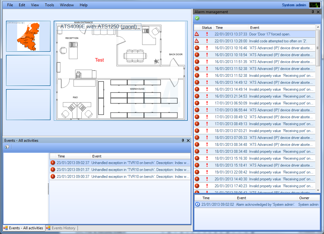 Visualização de múltiplos eventos numa só janela Gestão Alarmes Monitorização e Visualização na Visualização Monitor Ver e gerir eventos Informação relevante Controlo de dispositivos Controlo de