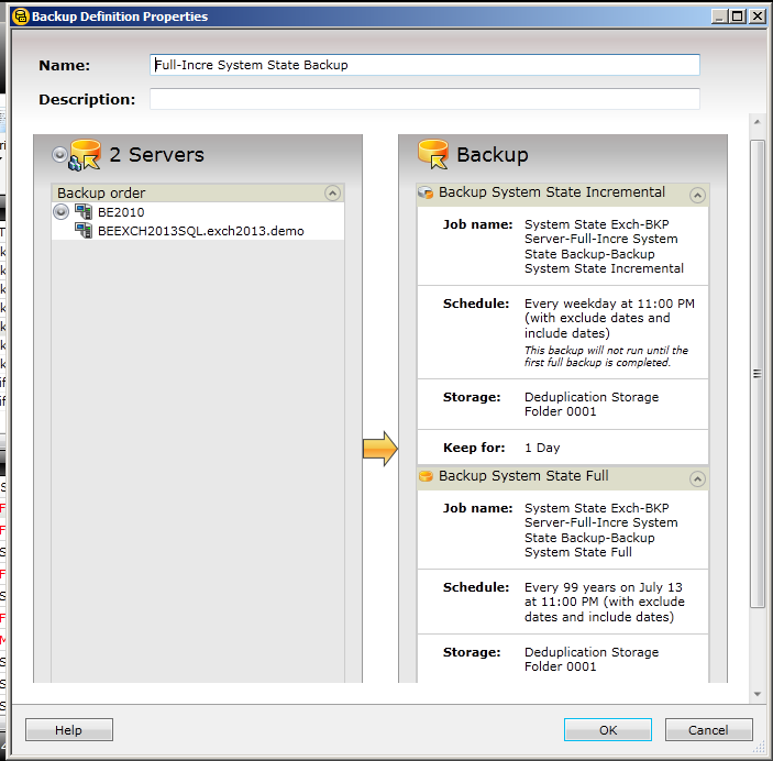 Dando dois cliques na tarefa Full-Incre System State Backup, verificamos que os dois servidores continuam