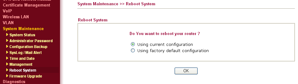 Para que as configurações tenham efeito, é necessário salvar as configurações e reiniciar o equipamento.