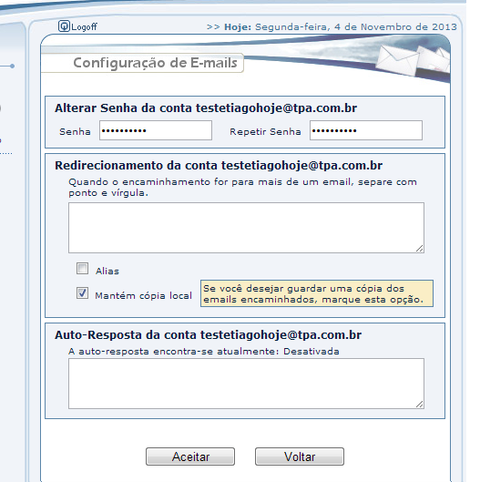 Figura 7: Configuração de E-mails da Central do Assinante 3.1.2.5 Painel de Controle A alteração no Painel de Controle é semelhante à da Central.