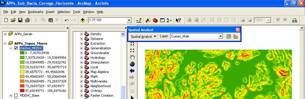 Na caixa de saída Output raster, digite o nome Dec_Max_MDEHC dentro do diretório de trabalho C:\Livro_APPs_ArcGIS_93. 12. No da opção Statistics type, selecione MAXIMUM. 13. Clique sobre o botão OK.