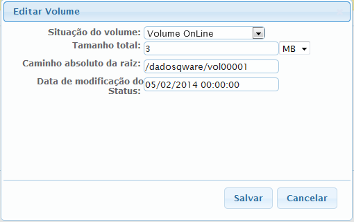 TL0124 Tela Editar Volumes Adicionar Volume Para adicionar um volume ao sistema, o Gestor de Infraestrutura