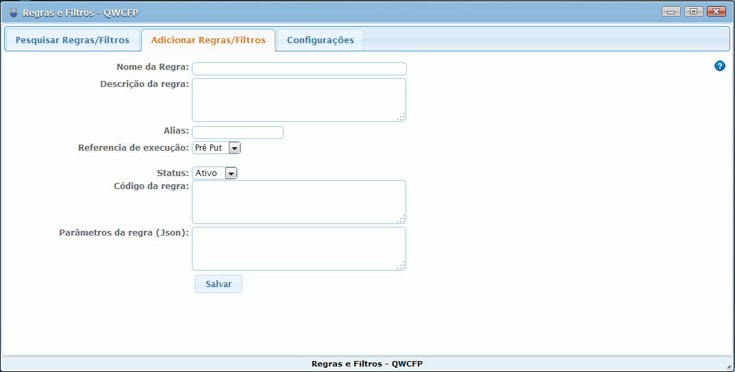 TL0136 Tela Adicionar Regras/Filtros Segue detalhamento dos campos: Nome da regra: corresponde ao nome que a regra ou filtro receberão; Descrição da regra: um breve detalhamento da regra ou filtro;