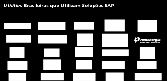600 Utilities em 70 países rodam Soluções SAP Mais de 275 Geradoras de Energia rodam SAP no Mundo Maiores Utilities Brasileiras rodam SAP (AES, Neoenergia,