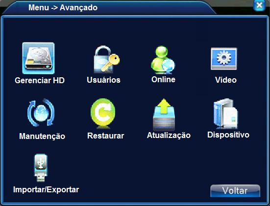 eventos. Entre no MENU / AVANÇADO / DISPOSITIVO.