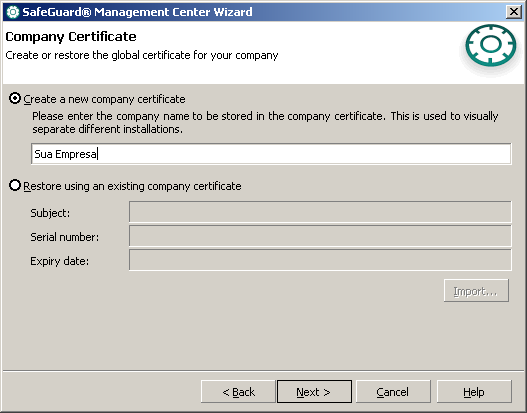 3.13.5. Na tela seguinte, será criado um certificado para sua empresa.