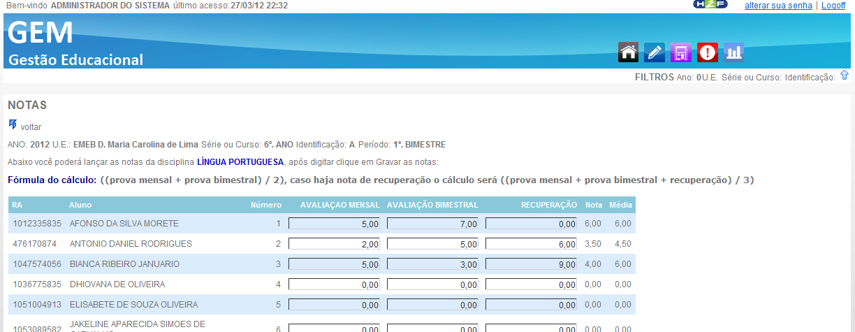 Agora começamos outra fase do GEM: o lançamento de Notas e Faltas.