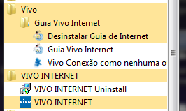 Após a instalação o ícone VIVO INTERNET será adicionado à área do Desktop e serão criadas duas