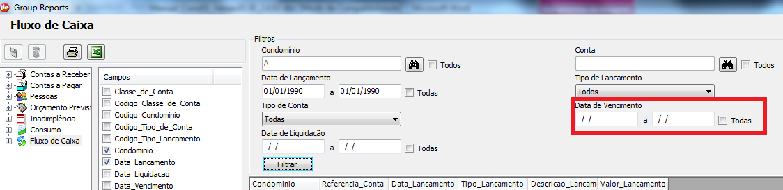 Como fazer: Geração de relatório de fluxo de caixa por data de vencimento a) Acesse o Menu Relatórios > Gráficos e Estatísticas > Group