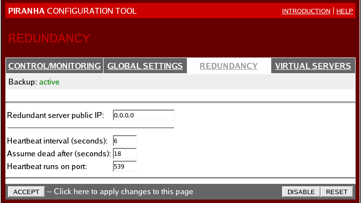Figura 2.6: Página de configurações globais do piranha GUI Fonte: (RED HAT, INC.