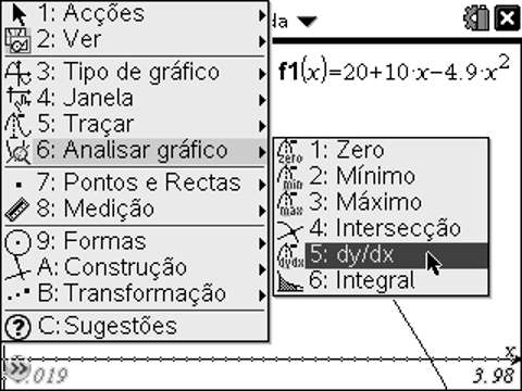 Outro procedimento que poderás utilizar para obtenção do máximo ou outros valores notáveis resulta da manipulação de um ponto sobre o gráfico.