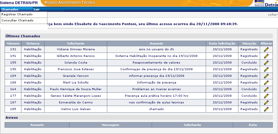 Módulo de Atendimento Técnico HELPDESK 2 O acesso ao Módulo de Atendimento Técnico é feito através da internet (Mozilla) na página www.helpdesk.detran.pr.gov.br.