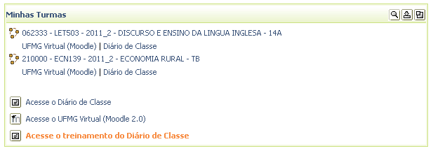 Interfaces do Moodle com outros sistemas Portal minhaufmg Links para professores Professores: para cada