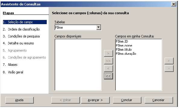 Na tela a seguir devemos definir qual o tipo de ordem da consulta se vai ser crescente ou decrescente.