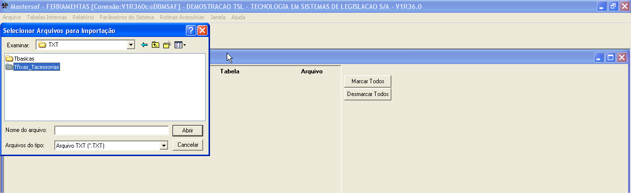 Acessar o menu para importar os arquivos TXT.