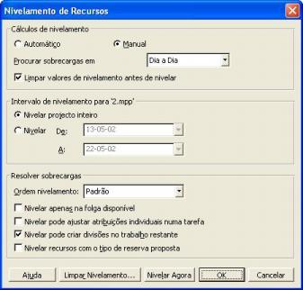 Nivelamento leveling) de recursos (resources Exemplo de recurso com sobrecarga (overallocation) Recurso nivelado 13 Nivelamento