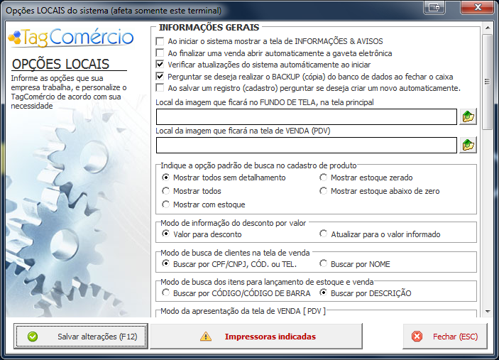 Infrmações gerais: A iniciar sistema mstrar a tela de INFORMAÇÕES & AVISOS: Essa pçã ativa a apresentaçã de uma tela, cm infrmações sbre pagaments e recebiments d dia, sugestões para prmçã, itens cm