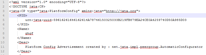 59 O conteúdo de PlatformConfig é uma estrutura XML, que contém informações do usuário como identificação, nome, chave de segurança, além de configurações da plataforma, como endereço JXTA de