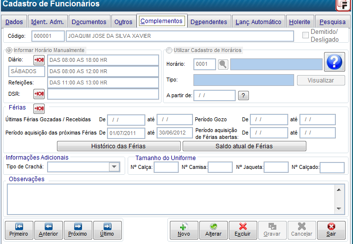 Arquivos / Funcionários / Cadastro