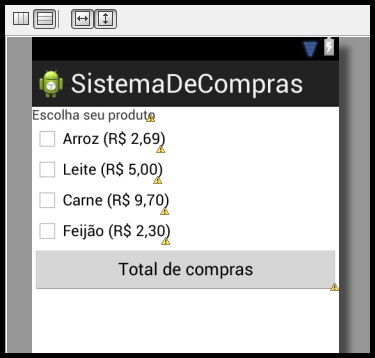 Layout da tela da aplicação Vamos ver agora a estrutura XML da tela desta aplicação: <LinearLayout xmlns:android=