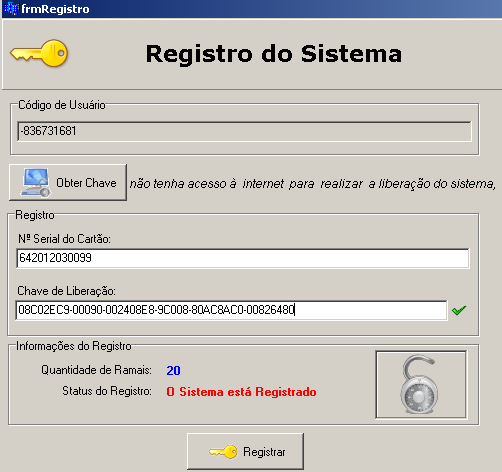 O Status do Registro deve mudar para Registrado e o sistema