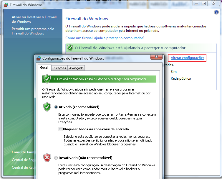 OBSERVAÇÃO: Caso a máquina tenha outros tipos de Firewall ou programas de bloqueio que impessam o acesso a