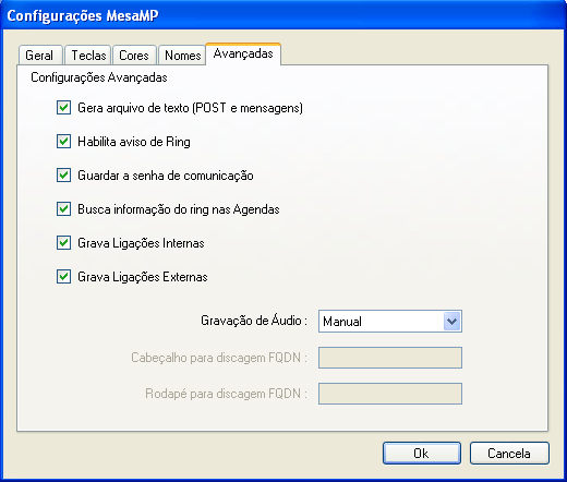 Cores Neste campo você configura a cor que será apresentada na monitoração no MesaMP Nomes Nesta tela é possível cadastrar nomes para os grupos e feixes.