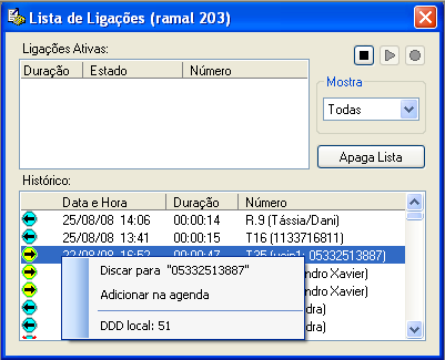 Pressione para gravar o áudio de uma ligação em conversação (gravação manual). Quando em gravação automática esse botão fica desabilitado e as gravações são feitas automaticamente.