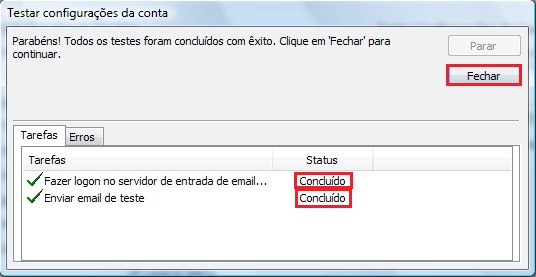 Se você configurou corretamente, o status de Concluído aparecerá para os dois testes.