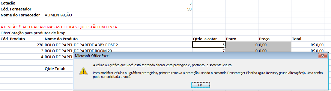 O fornecedor irá receber no seu email uma planilha Excel semelhante a imagem abaixo: Na planilha o fornecedor conseguirá