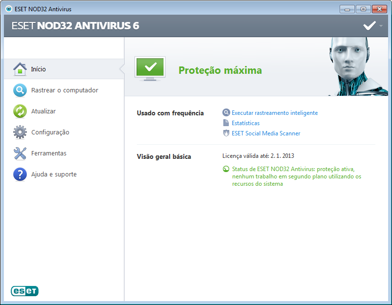 3. Guia do iniciante Este capítulo fornece uma visão geral inicial do ESET NOD32 Antivirus e de suas configurações básicas. 3.