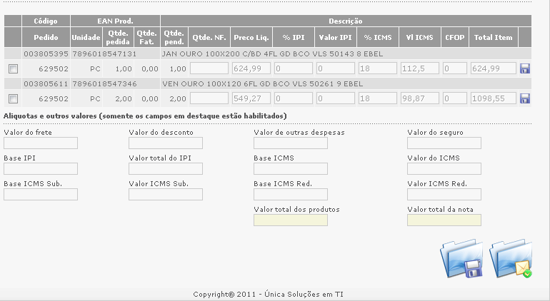 FORMULÁRIO DE NOTA FISCAL A tela abaixo se