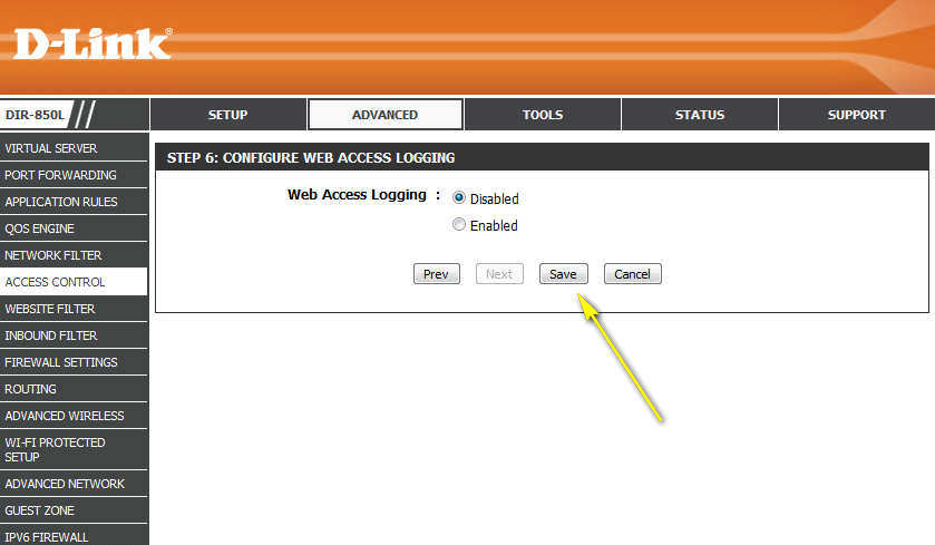 Etapa 10: Habilite ou desabilite o Web Access Logging (Registro de acesso web) e clique em Salve (Salvar).