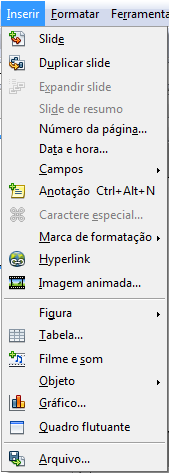 Barra de Menu Inserir Expandir slide Cria um novo slide a partir de cada ponto superior da estrutura de