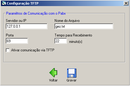 CONFIGURAR TFTP Para receber as informações enviadas pelo PABX por via IP deve se configurar o Hosttar especificações do PABX.