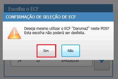Com o modo PDV selecionado, agora é exibido a tela de escolha da ECF, que será utilizado no modo PDV.