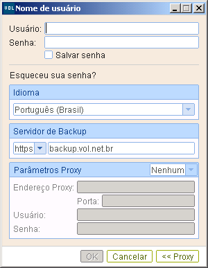 Figura 13 - Opções de proxy Clicando no botão Proxy >> será exibida a tela acima. Nela você pode configurar os dados do Proxy de acordo com a configuração da sua rede.