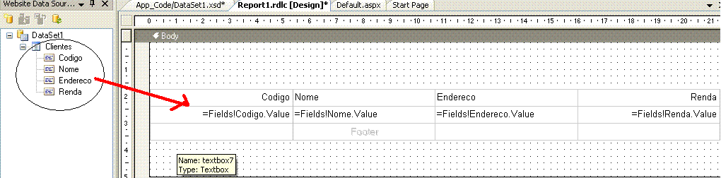 3 de 5 26/8/2010 18:07 Ao terminar você será levado de volta ao Descrito do relatório e a aba WebSite Data Sources estará exibindo o dataset conforme figura a seguir: Inclua mais uma coluna no objeto