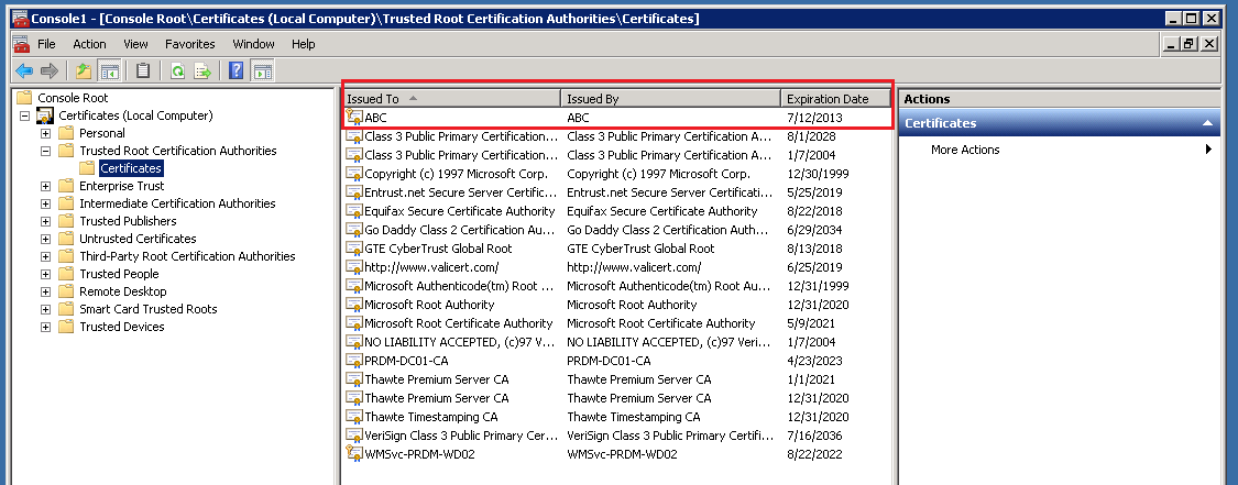 CONFIGURAÇÃO DO SSL PARA NSi MOBILE Figura 70. Confirmando o repositório de certificados 12. Navegue até a pasta Certificados e verifique se o certificado gerado foi adicionado. Figura 71.