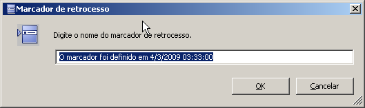 Definir um marcador Observações: essa opção só pode ser usada se você definir a opção Recuperação - Retrocesso de dados como Ativado (a configuração padrão é Desativado).